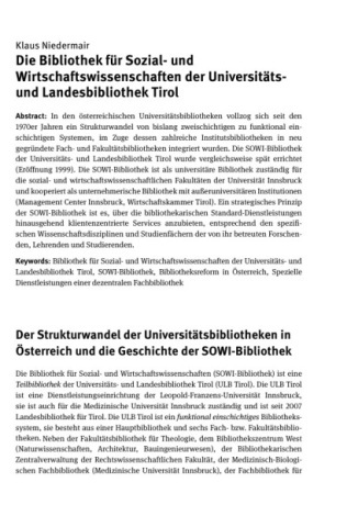Klaus Niedermair: Die neue Fakultätsbibliothek für Sozial- und Wirtschaftswissenschaftenan der Universität Innsbruck